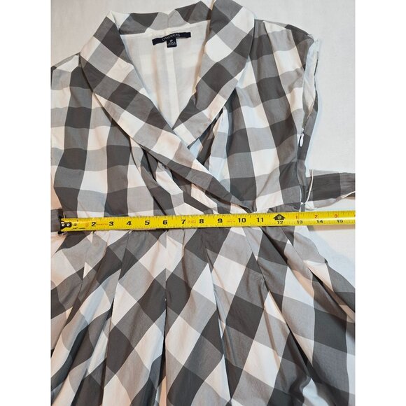 Sleeveless Gray & White Gingham Wrap Dress With Belt Chadwicks  Size 2P - Picture 7 of 11